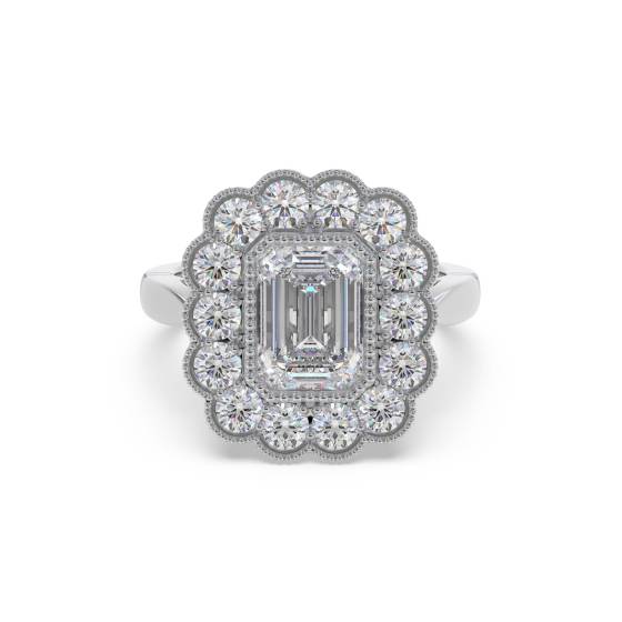Emerald Diamond Milgrain Bezel Set Designer Ring