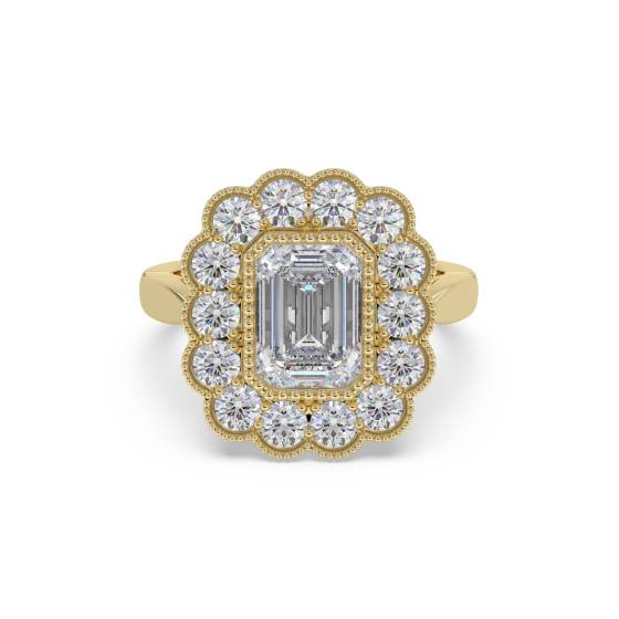 Emerald Diamond Milgrain Bezel Set Designer Ring