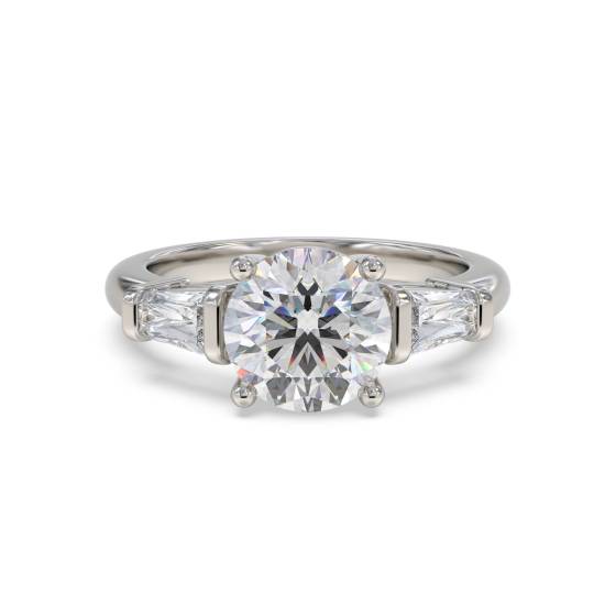 1.00ct SI1/G Stylish Natural Round and Baguette Diamond Trilogy Ring