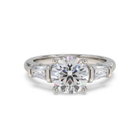 0.80ct VS1/F Stylish Round and Natural Baguette Diamond Trilogy Ring in Platinum
