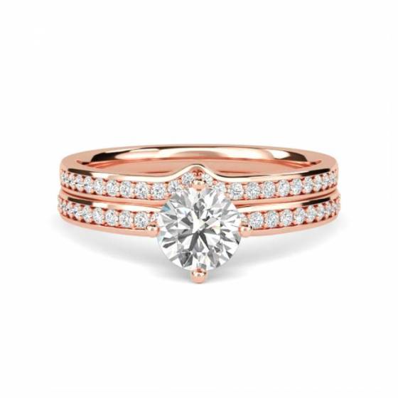 Round Diamond Shoulder Set Ring With Matching Band