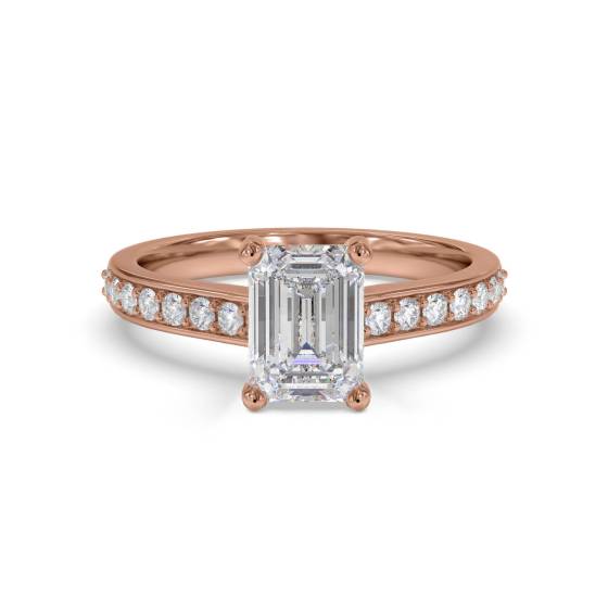 Emerald Diamond Shoulder Set Engagement Ring
