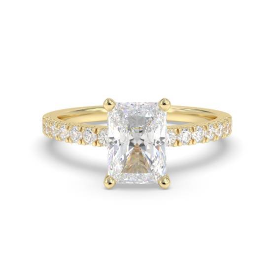 1.20ct VVS2/E Lab Grown Radiant Cut Diamond Shoulder Set Ring in 18k Yellow Gold