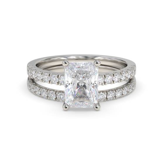 Radiant Diamond Shoulder Set Ring With Matching Band