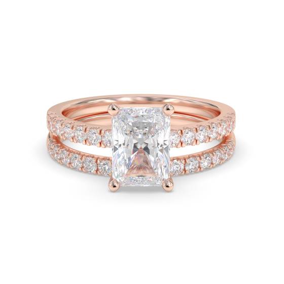Radiant Diamond Shoulder Set Ring With Matching Band