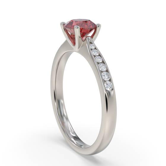 Round Ruby and Diamond Shoulder Set Ring