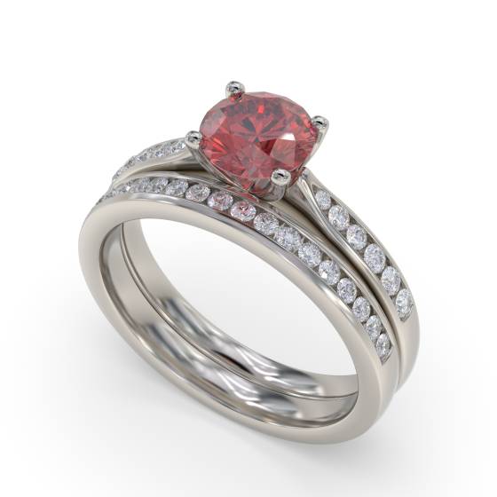 Round Ruby and Diamond Shoulder Set Ring