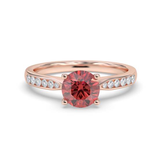 Round Ruby and Diamond Shoulder Set Ring