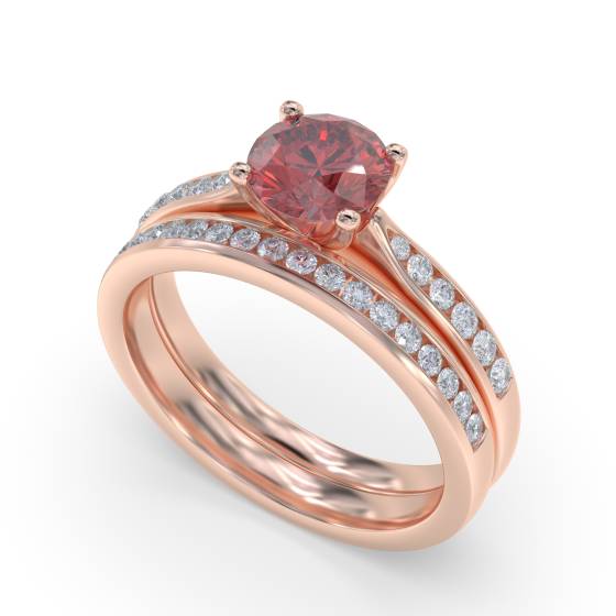 Round Ruby and Diamond Shoulder Set Ring
