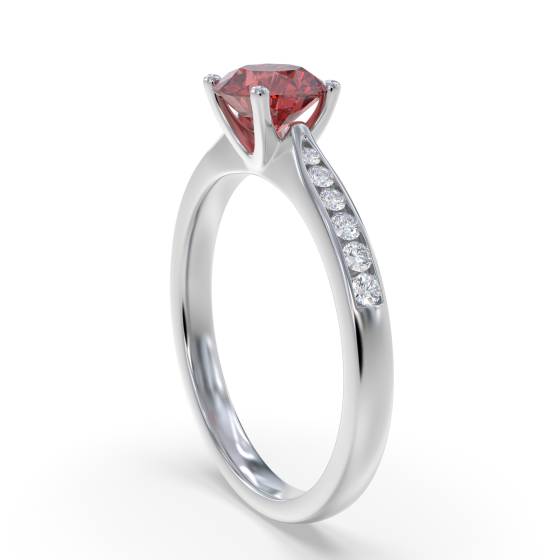 Round Ruby and Diamond Shoulder Set Ring