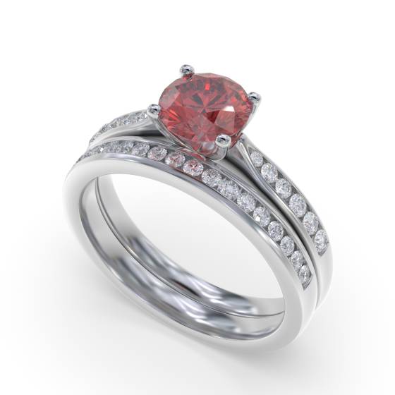 Round Ruby and Diamond Shoulder Set Ring