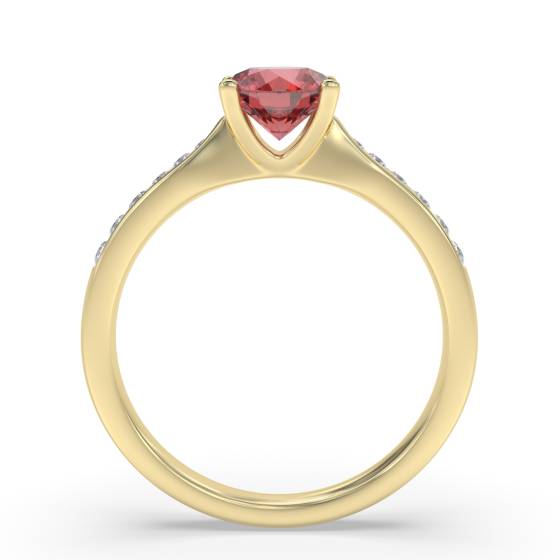 Round Ruby and Diamond Shoulder Set Ring