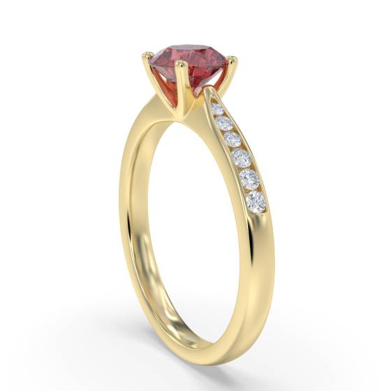 Round Ruby and Diamond Shoulder Set Ring