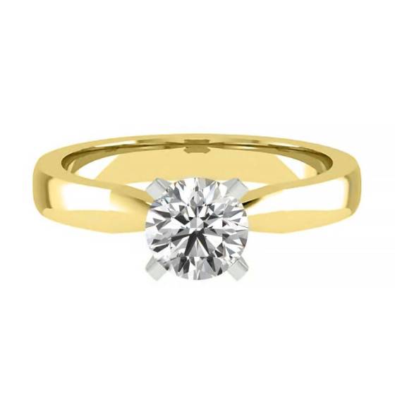 0.91ct SI2/G Natural Round cut Diamond Solitaire Ring in 18k Yellow Gold/Platinum Head