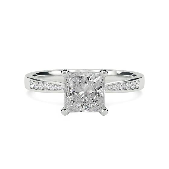 0.75ct VS1/F Natural Princess Diamond Shoulder Set Ring in 18k White Gold