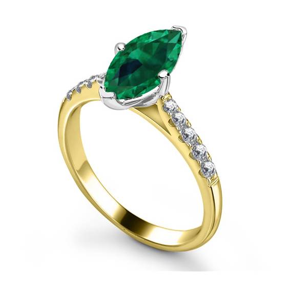 Fancy Emerald Green Marquise Diamond Shoulder Set Ring