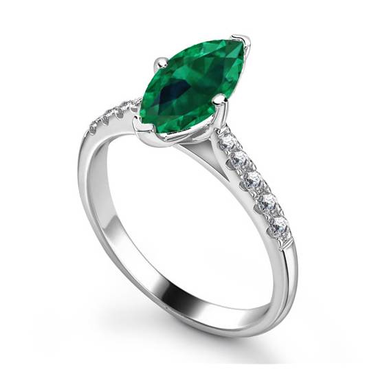 Fancy Emerald Green Marquise Diamond Shoulder Set Ring