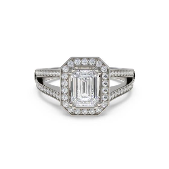 Emerald Diamond Single Halo Shoulder Set Ring