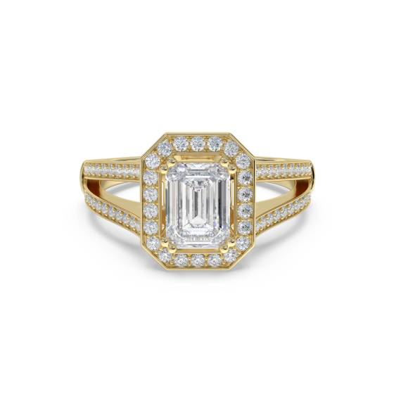 Emerald Diamond Single Halo Shoulder Set Ring