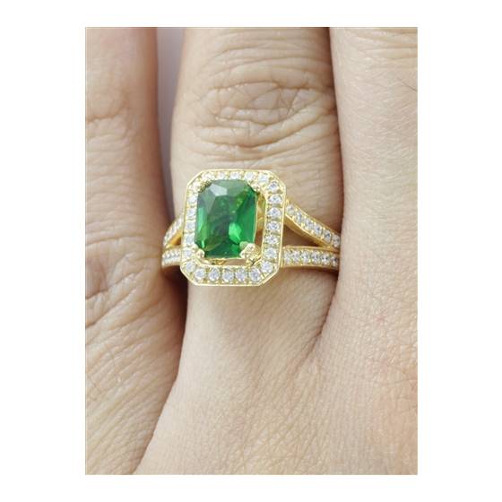 Emerald and Diamond Single Halo Shoulder Set Ring