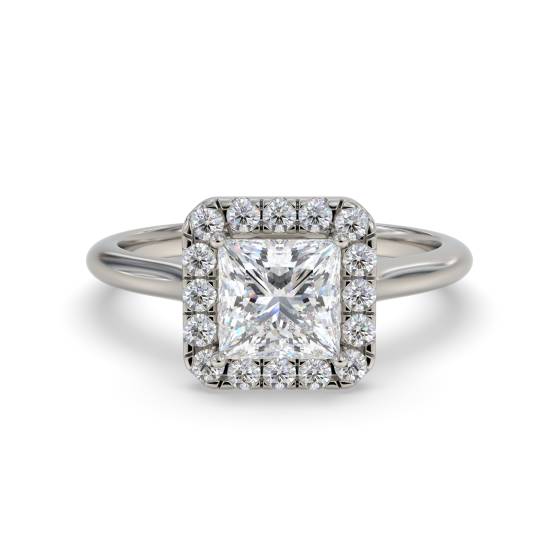1.30ct SI2/G Elegant Natural Princess Diamond Single Halo Ring in Platinum