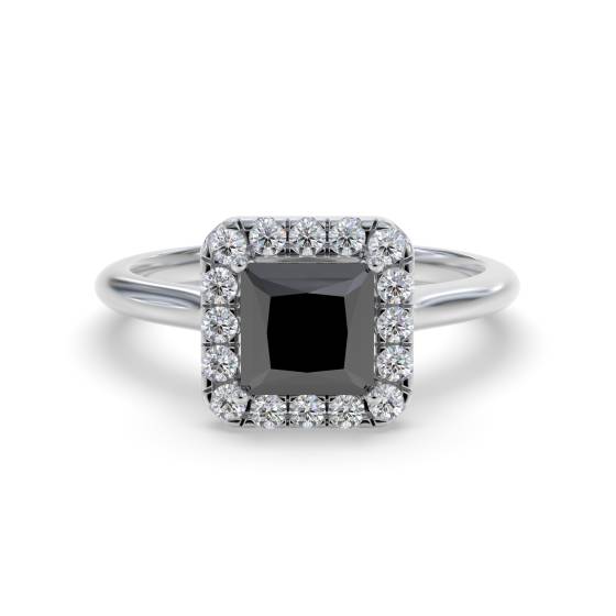 Princess Black Diamond Single Halo Ring