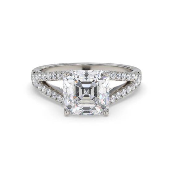 Asscher Diamond Shoulder Set Ring