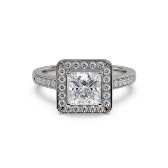 0.85ct VS/E-F Natural Princess Cut Diamond Halo Engagement Ring in Platinum