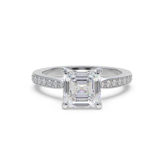 Asscher Diamond Shoulder Set Engagement Ring