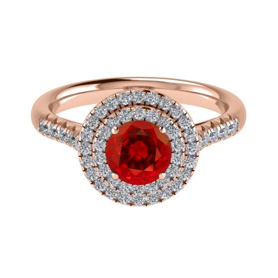 Round Ruby and Diamond Halo Ring