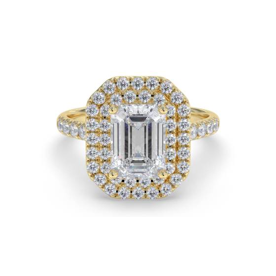 Emerald Diamond Double Halo Shoulder Set Ring