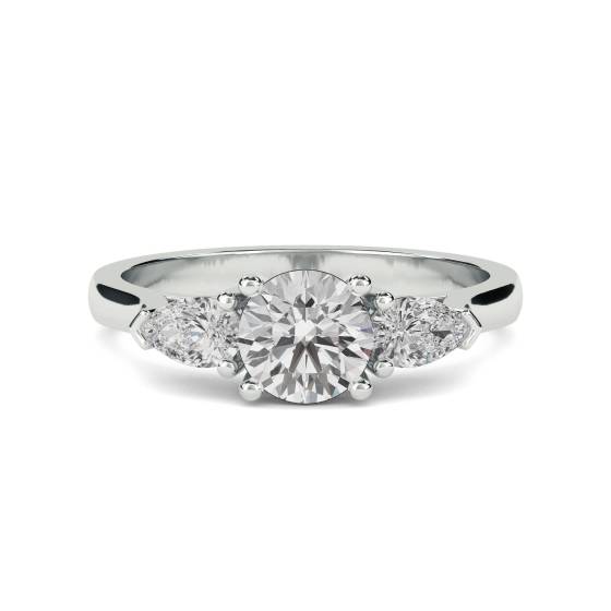 1.1ct SI1/F Elegant Round and Natural Pear Diamond Trilogy Ring in 18k White Gold