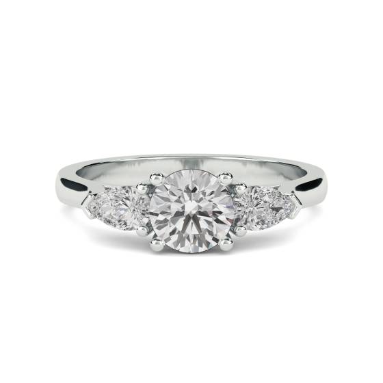 1.00ct SI2/G Natural Round Diamond Trilogy Ring in 18k White Gold