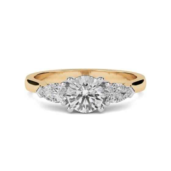 GIA Certified 1.00ct SI1/F Natural Round Diamond Trilogy Ring in 18k Yellow/White Gold