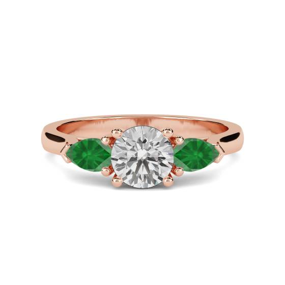 3 Stone Emerald Diamond Ring With Shoulder Diamonds