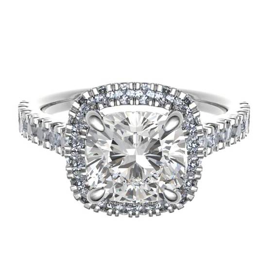 1.40ct SI1/H Natural Cushion Diamond Halo Engagement Ring in Platinum