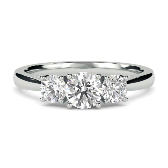 0.70ct SI/F-G Elegant Natural Round Diamond Trilogy Ring in 18k White Gold