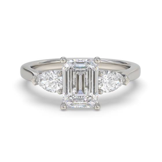 Elegant Emerald and Pear Diamond Trilogy Ring