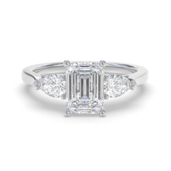 Elegant Emerald and Pear Diamond Trilogy Ring