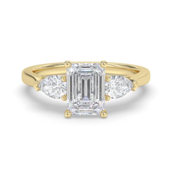 Elegant Emerald and Pear Diamond Trilogy Ring