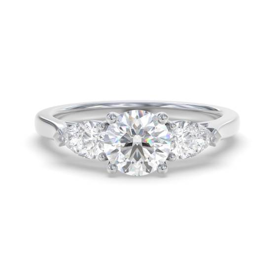 Elegant Round and Pear Diamond Trilogy Ring