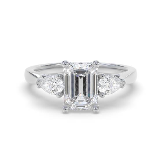 Elegant Emerald and Pear Diamond Trilogy Ring