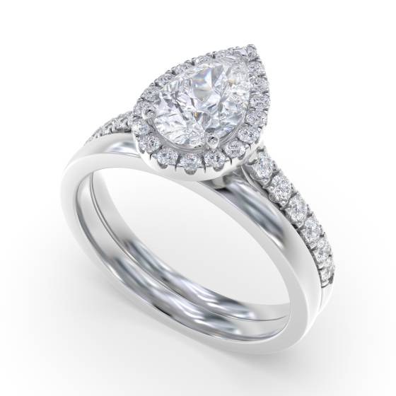 Pear Diamond Single Halo Shoulder Set Ring