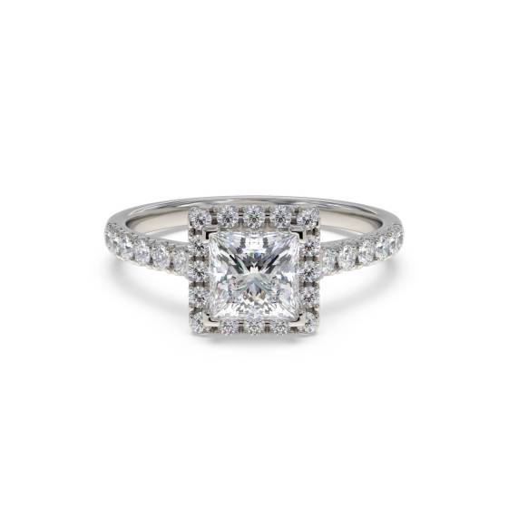 1.20ct VS2/H Natural Princess Diamond Halo Ring in Platinum