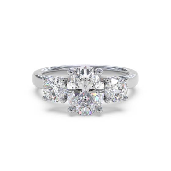Modern Oval and Round Diamond Trilogy Ring