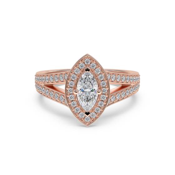 Marquise Diamond Bezel Set Single Halo Split Shoulder Set Ring
