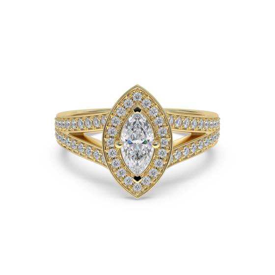 Marquise Diamond Bezel Set Single Halo Split Shoulder Set Ring