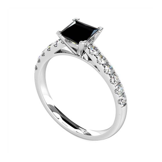 1.00ct VVS/D-E Natural Princess cut Fancy Black Diamond Shoulder Set Ring in Platinum