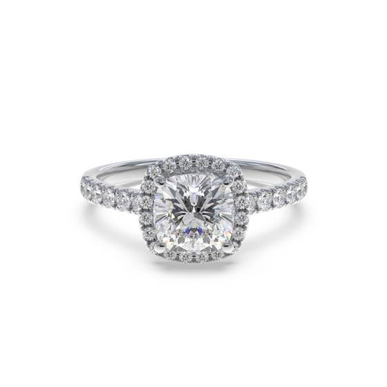 GIA Certified 1.41ct SI2/G Natural Cushion Diamond Halo Ring in 18k White Gold