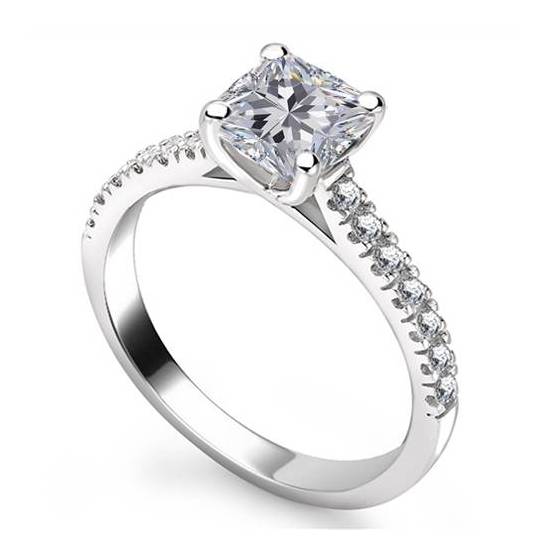 1.52ct VS2/I Natural Princess Diamond Shoulder Set Engagement Ring in Platinum